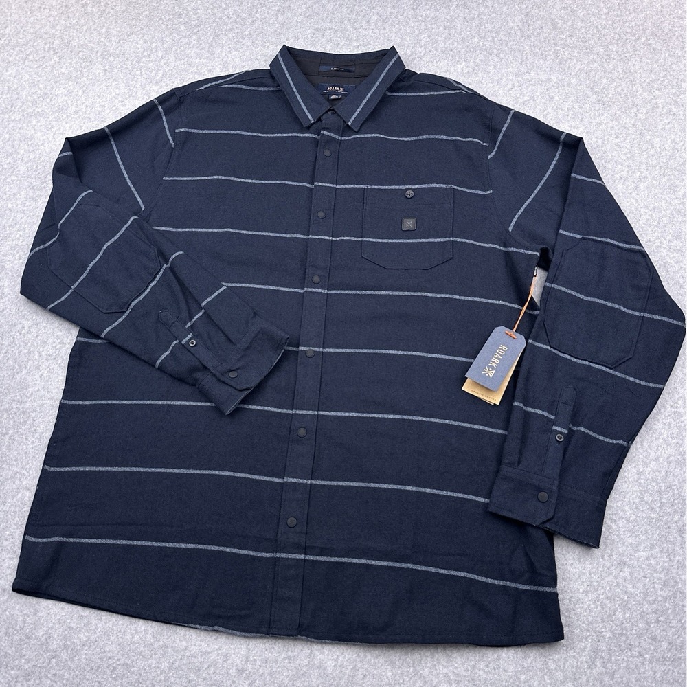 NEW Roark Nordsman Light Flannel Snap Shirt Mens XL Dark Navy Classic Fit Stripe
